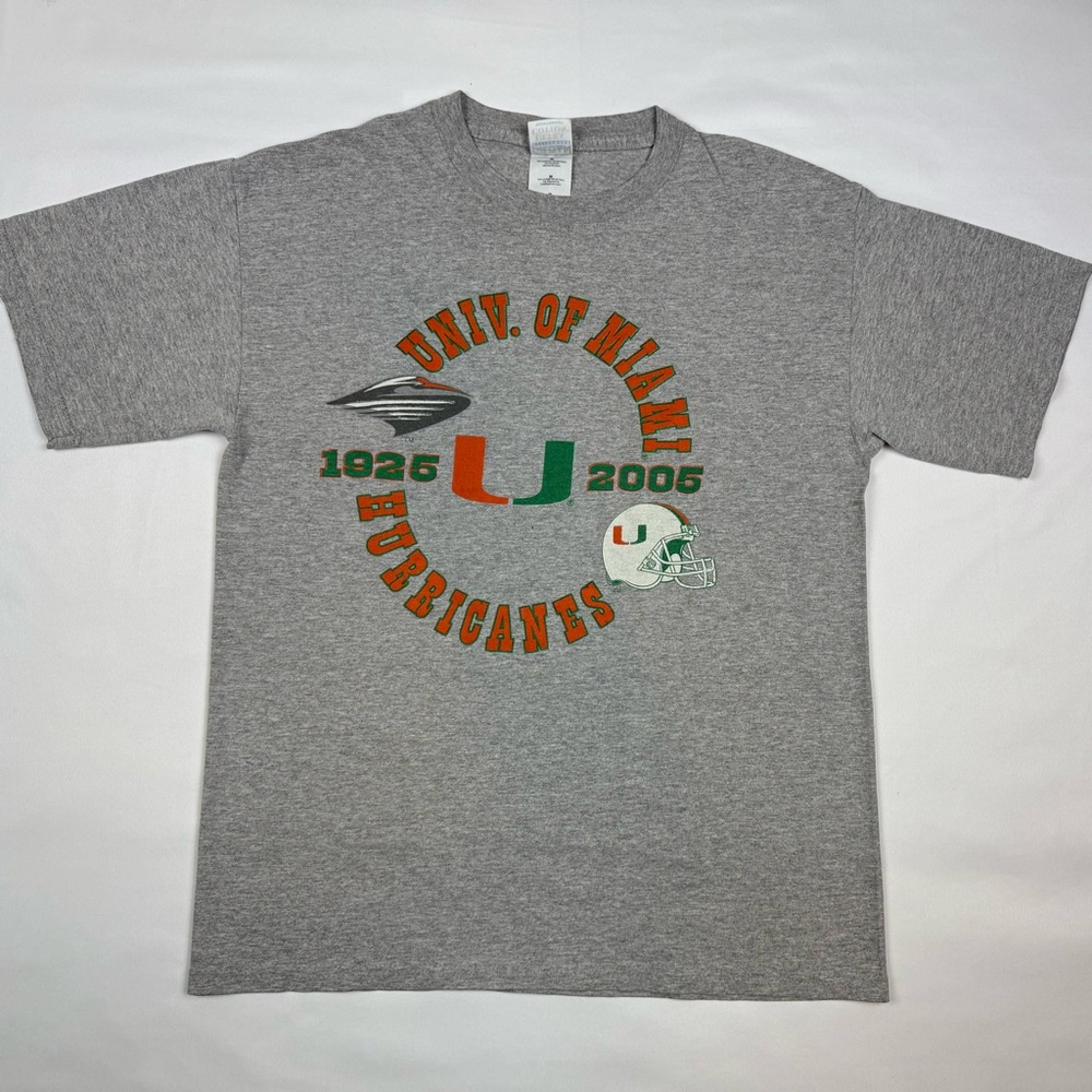 Vtg Miami Hurricanes Mens T-Shirt Sz Medium Y2K Grey Short Sleeve B8